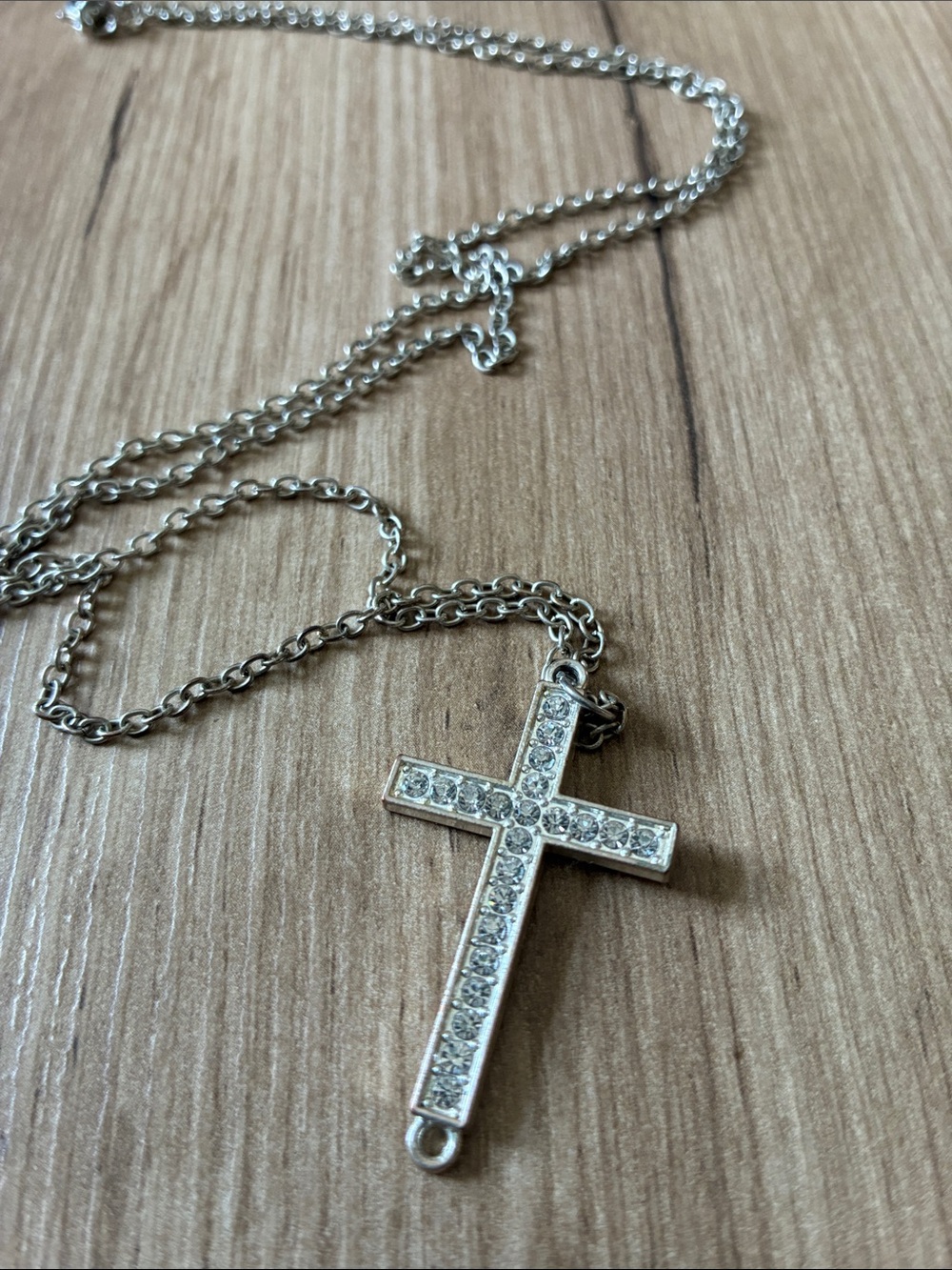 Silver Crystal Cross Pendant Necklace